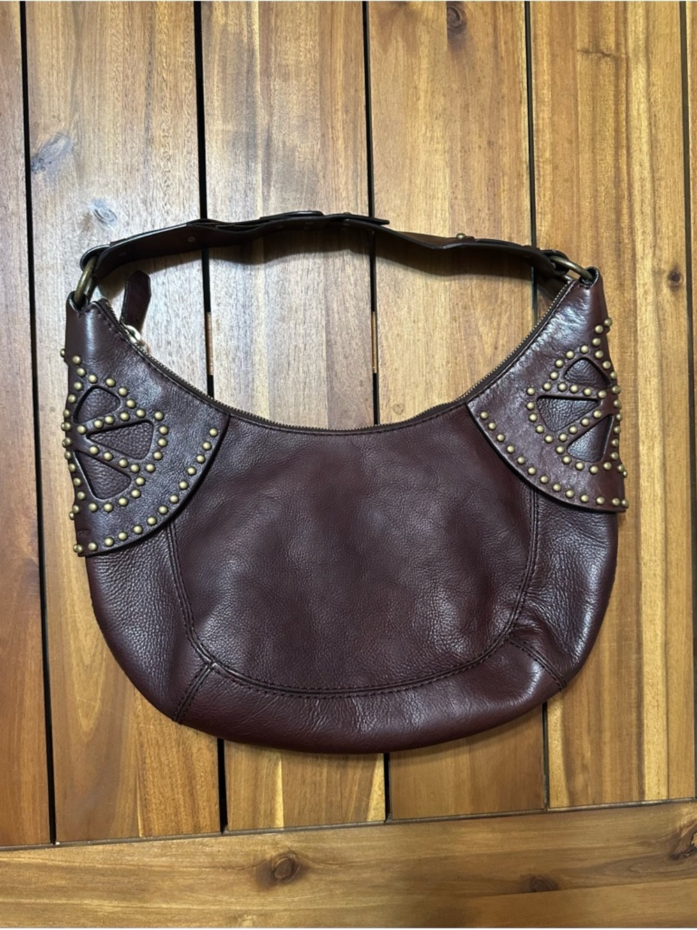 Michael Kors Dark Brown Leather Studded Hobo Shoulder Bag